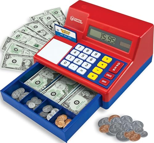 Learning Resources Pretend & Play Calculator Register Toy - Kids Play Set & Credit Card Toy, Register for Kids, Pretend Grocery Store Shopping Playset for Toddlers, Teaching Math Set