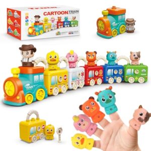 Learning Toys for Toddlers 2 3 4 Years, Musical Educational Farm Train Montessori Learning Toy with 6 Farm Animals and Farmer Learn, Key Unlock Fun, Easter Christmas Birthday Gift for Kids Boys Girls