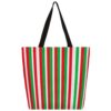 Lecluit Christmas Red Green Striped Canvas Tote Bag with Zipper,22