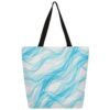 Lecluit Teal Striped Turquoise Stripe Canvas Tote Bag with Zipper,120