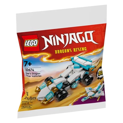 LEGO NINJAGO Zane’s Dragon Power Vehicles 30674 Polybag, 55 Pieces, 2-in-1 Building Set, Dragons Rising Collection, STEM Toy for Kids Ages 7+
