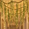 LEIFEOSH 86.12ft Artificial Hanging Willow Vines Greenery with String Lights for Jungle Party Forest Safari Party Classroom Decor, Include Hooks, Fishing line, Indoor Outdoor Wall DIY Decor