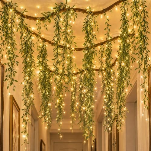LEIFEOSH 86.12ft Artificial Hanging Willow Vines Greenery with String Lights for Jungle Party Forest Safari Party Classroom Decor, Include Hooks, Fishing line, Indoor Outdoor Wall DIY Decor