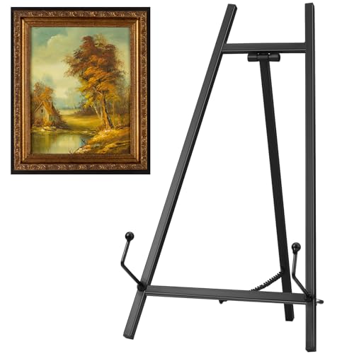 Leinuosen 1 Pcs Metal Easel Stand 16.5" H x 8.7" W x 4.3" D Table Top Easel Stand for Display Tripod Art Picture Mirror Modern Plate Holder for Display Book Photo Wedding Sign (Black)