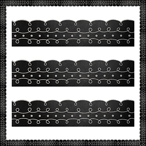 Leinuosen 50.5 ft Bulletin Board Border 44 Pcs Squiggles and Dots Die Cut Border Trims with 20 Sheet Glue Point Dots Bulletin Back to School Decoration for Classroom School Office(Black with White)