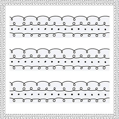 Leinuosen 50.5 ft Bulletin Board Border 44 Pcs Squiggles and Dots Die Cut Border Trims with 20 Sheet Glue Point Dots Bulletin Back to School Decoration for Classroom School Office(White with Black)