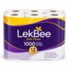 LekBee Toilet Paper 1000 Sheets per Roll, 12 Count Pack
