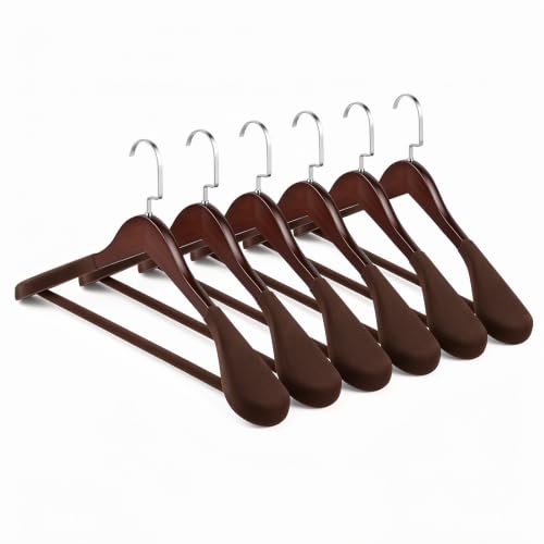 LemonRoad 6 Pack Heavy Duty Wooden Hangers, Non Slip Wood Clothes Hangers with Velvet Shoulder for Coats Jackets Suits, Extra Strong 360° Swivel Hook Space Saving Closet Organizer