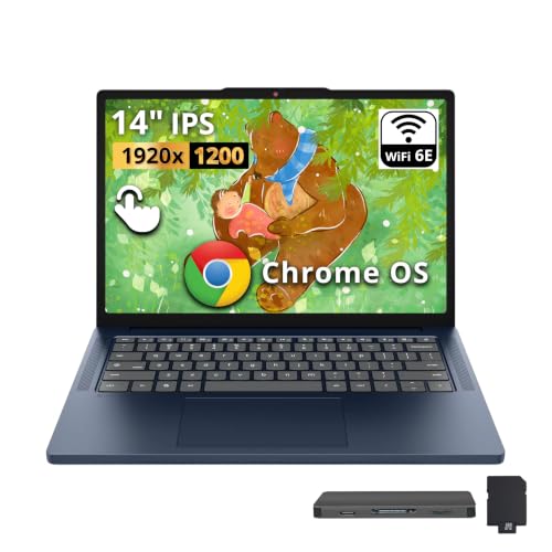 Lenovo IdeaPad Slim 3 14" 2K Touchscreen Chromebook Laptop, MediaTek Kompanio 540, MediaTek Integrated Graphics, 8GB LPDDR5X, 288GB Storage(128GB UFS+160GB Docking Station), Wi-Fi 6E, Cosmic Blue