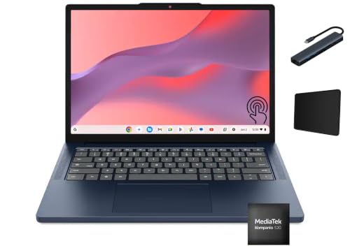 Lenovo IdeaPad Slim 3 Chromebook, 14" 2K Touchscreen Laptop, MediaTek Kompanio 540, 4GB DDR5 Memory, 64GB eMMC, Chrome OS, 720p Webcam, Wi-Fi 6E, Cosmic Blue with TGY Accessories