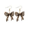 Leopard Bow Acrylic Drop Earrings Gold Hook Animal Print Fashion Dangle Jewelry Gifts for Women