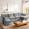 LEVELEVE 146" U-Shape Modular Sofa with 2 Ottomans, Deep Seat Cloud Convertible Sleeper, 2 Arm Pillows, Cozy Large Upholstered Furniture for Living Room Apartment, Dark Grey