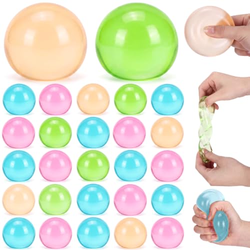 Lewtemi 24 Pieces Coconut Oil Style Stress Ball Bulk 2.2" Clear Jelly Maltose Squeeze Balls Non-sticky Slow Rising Handmade Sensory Fidget Balls for Kids Adults Party Favors Classroom Prizes, 4 Colors