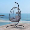 LEX CRAFT Hanging Egg Chair Wicker 350lbs Swing Outdoor Basket Cushion