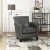 Lexicon Top Grain Genuine Leather Chair,Rolled Armrest, Classic Gray