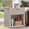LEYAOYAO 23" Wide Fluted Night Stand with Charging Station, 1 Drawers Large End Table with Storage, LightGrey Nightstand Wood Bedside Tables, Farmhouse Cabinet Dresser for Bedroom, Closet