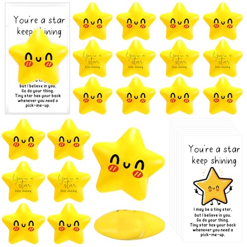 Libima 30 Pcs Inspirational Stress Balls Bulk Appreciation Gifts Positive Stress Balls for Adults Coworker Emotional Gifts Card, Graduation Party Supplies Goodie Bag Stuffer (Star)