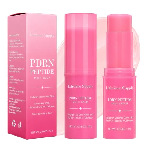 Lifetime Supply PDRN Peptide Multi Balm Stick, Pink Collagen Volume Glow Balm for Face, Under Eyes, Lips & Neck, Korean Skincare Moisturizing Balm Stick with Collagen, Caffeine & Adenosine