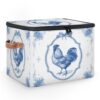 LIFEVYNO Blue White Rooster Storage Bin with Lid Chinoiserie Chicken