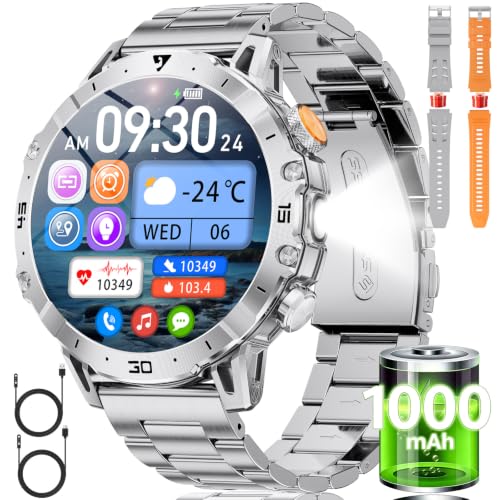 LIGE Military Smart Watch for Men,60 Days Ultra Long Battery&LED Flashlight,1.7”Large Screen,IP68 Waterproof Smartwatch, Bluetooth Call,Heart Rate/Sleep Monitor,Fitness Tracker for iOS Android,Sliver