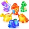 Light Up Dinosaur Bath Toys 6 Pcs, Glow Bathtub Dinosaur Toys Toddler Kids