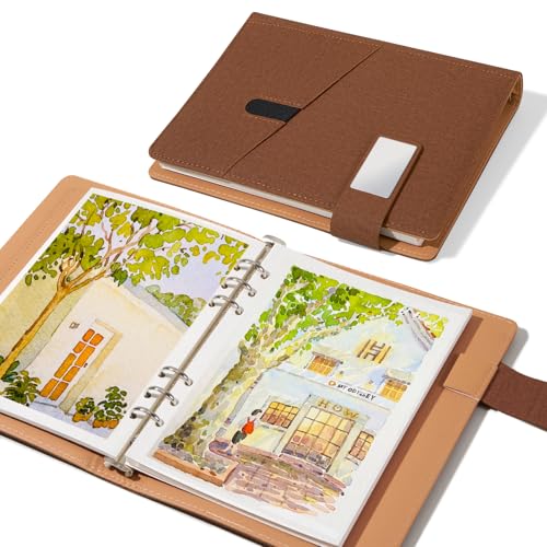 Lightwish Watercolor Sketchbook,100% Cotton Acid Free Watercolor Paper,300gsm/140lb Cold Press Watercolor Journal for Artists,Adults,Students,20 Sheets,9.25 * 6.3 Inches(Cloth Brown)