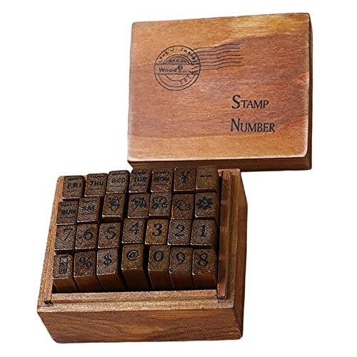 Lilihuimaoyi 28 Pieces Rubber Stamps Wooden Alphabet Stamps Mini Letter Stamps Number Stamps Vintage Stamp Set Compact Wood and Rubber Smooth Stamping Storage Case, Digital Weather