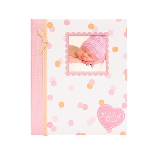 Lil' Peach My Record Book Baby Memory Book, First 5 Years Milestone Journal with Guided Prompts, Pregnancy & Baby Keepsake Book, Photo Insert Cover, Pink Confetti Dots