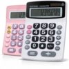 Lily' Home Jumbo 12 Digit, Solar Power, Large LCD Display - Desktop Calculator, Dual Power, Large Button Design, Battery Operation, Easy-to-Read Tilted, for Home, Office, School, Class & Business, 2PK