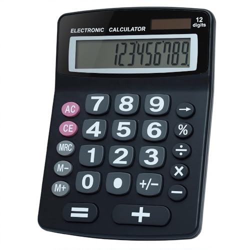Lily' Home Jumbo 12 Digit with Solar Power, Large LCD Display - Desktop Calculator, Dual Power, Large Button Design, Battery Operation, Easy-to-Read Tilted, for Home, Office, School, Class & Business