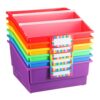 Lineshading 6 Pack Picture Book Organizer Bins with Dividers Large Plastic Book Holders with Labels Multi Purpose Classroom Organization Bins Storage Container(Rainbow Color,13.5 " X 13.5 " X 7.75")