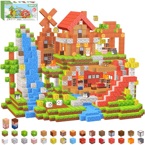 LionFuny 150PCS Magnetic Blocks,Magnetic Building Blocks,Magnet Blocks 3D Building Set for Kids Toddlers Boys,STEM Sensory Educational Stacking Christmas Toys Gifts for 3 4 5 6 7 8 9+ Year Old
