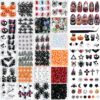 LITALOOKING 24 Grids Halloween 3D Resin Nail Charms, Gothic Punk Nail Art Decorations with Ghost Pumpkin Spider Bat Skull Cross & Red White Flat Back Rhinestones for Nail Art DIY Crafts Accessories