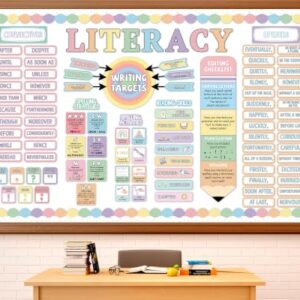 Literacy Bulletin Board Set English Learning Classroom Decor English Literacy Reading Skill Writing Target Posters Paper Cutouts for Back to School Classroom Chalkboard Wall Door Decor
