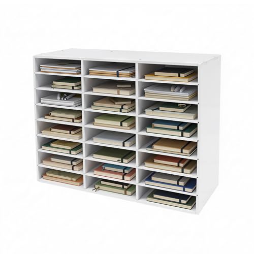 Literature Organizer, 24Slots Desktop File Mail Sorter Organizer, PVC File Organizer Classroom Student Mailbox Paper Bill Storage Cabinet for Home School Office Seminars Mailrooms Organization, White