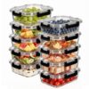 Liuruiyu 10 Pack 21.6oz Glass Food Storage Containers with Lids, Meal Prep Containers, Airtight Bento Boxes with Leak Proof Locking for Microwave, Oven, Freezer and Dishwasher, BPA Free