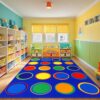 LIVEBOX Sitting Spots Kids Classroom Rug, Washable School Learning Area Rugs, Colorful Preschool Kids Classroom Carpet Non-Slip Playroom Mat for Daycare Learning, 6'x9'(Seats-20)