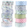 Liwidon 12 Rolls Floral Washi Tape Set, Pink Blue Watercolor Flowers Design for for Journaling, Scrapbooking, DIY Craft, Planners, Gift Wrapping, Back to School Art Supplies