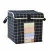 Llazsybz Triangle Storage Box Foldable Organizer Container Bin With Clear Panel And Lid Cotton Material With Portable Side Handles For Lightweight Handling, Black Grid Pattern
