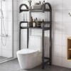 LLHBBSHYYDM 2-Tier Over Toilet Storage Cabinet Floor-Mounted Bathroom Shelf with Adjustable Footpad(Black,50cm)