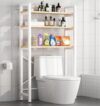 LLHBBSHYYDM 3-Tier Over Washer Dryer Storage Shelf Adjustable Feet Wooden Laundry Rack(Natural)