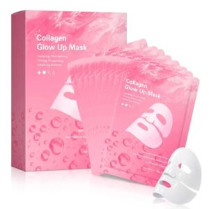 LLQ Collagen & Hyaluronic Acid Sheet Mask (8-Pack) - Deep Hydrating Face Mask with Galactomyces for Pore Refining, Firming & Radiant Skin Care