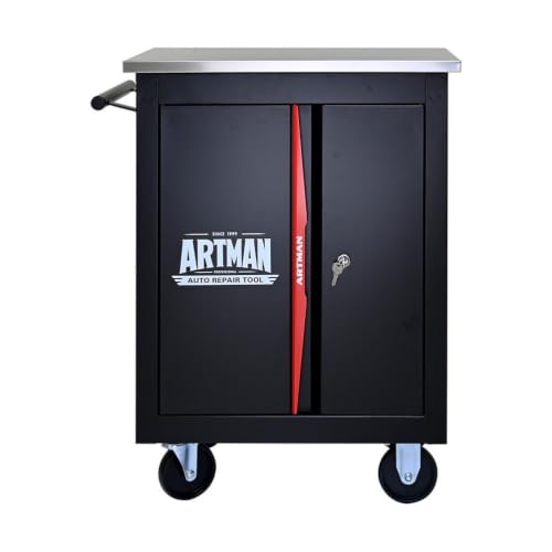 LMAOSS Rolling Tool Cart with Wheels, Double Door Tool Storage Cabinet with Storage Surface, Heavy Duty Mobile Garage Tool Organizer with Brakes, Steel Workshop Trolley for Mechanic Repair Shop