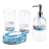 Locco Decor 4 Piece Acrylic Liquid 3D Floating Motion Bathroom Vanity Accessory Set Oceam Theme Sea Shell Conch Toothbrush Holder, Tumbler, Soap Dispenser, Soap Dish