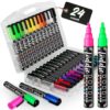 Loddie Doddie Liquid Chalk Markers, 24 Assorted Colors, 6 mm Reversible Bullet and Chisel Tips, Foldable Storage Case