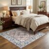 Lofus 4'x4' Square Washable Area Rug, Vintage Boho Floral Brown Carpet
