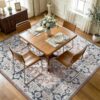 Lofus 7'x7' Square Washable Area Rug, Vintage Boho Floral Brown Carpet