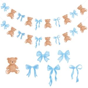 Lomantank 2 Pcs We Can Bearly Wait Banner Bear Theme Party Decorations Double Layer Pre-Strung Garland with Bow for Gender Reveal, Welcome Baby Shower, Dessert Table, Fireplace Decor (Blue)
