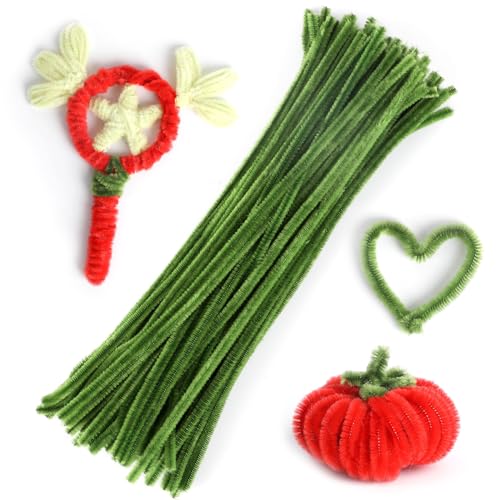 LOMIMOS 100Pcs Pipe Cleaners Craft,Pipe Cleaners Chenille Stem Fuzzy Sticks Craft Supplies for Home DIY Handmade Art Festival (Moss Green)