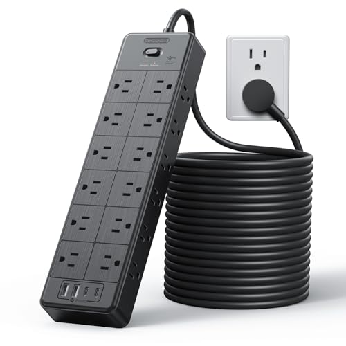 Long Power Strip Surge Protector, NTONPOWER 25FT Extension Cord with 24 AC Outlets 4 USB, 1875W/15A, 4000 Joules Flat Plug Power Extender for Home, Office, Dorm, Gaming Room, White